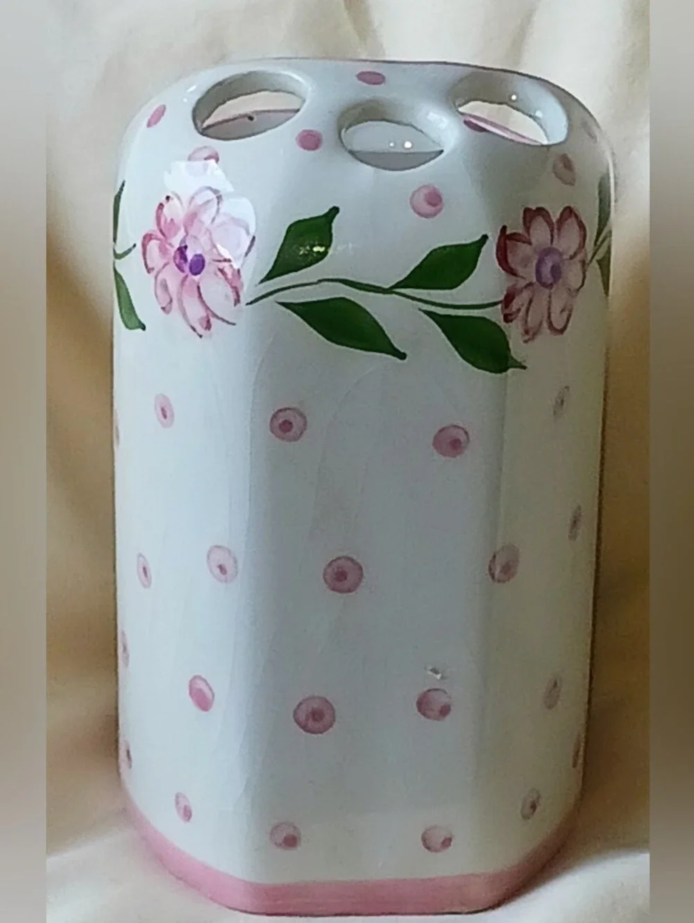 Vintage Teleflora gift vase made in Portugal- hand-painted pink rosebud